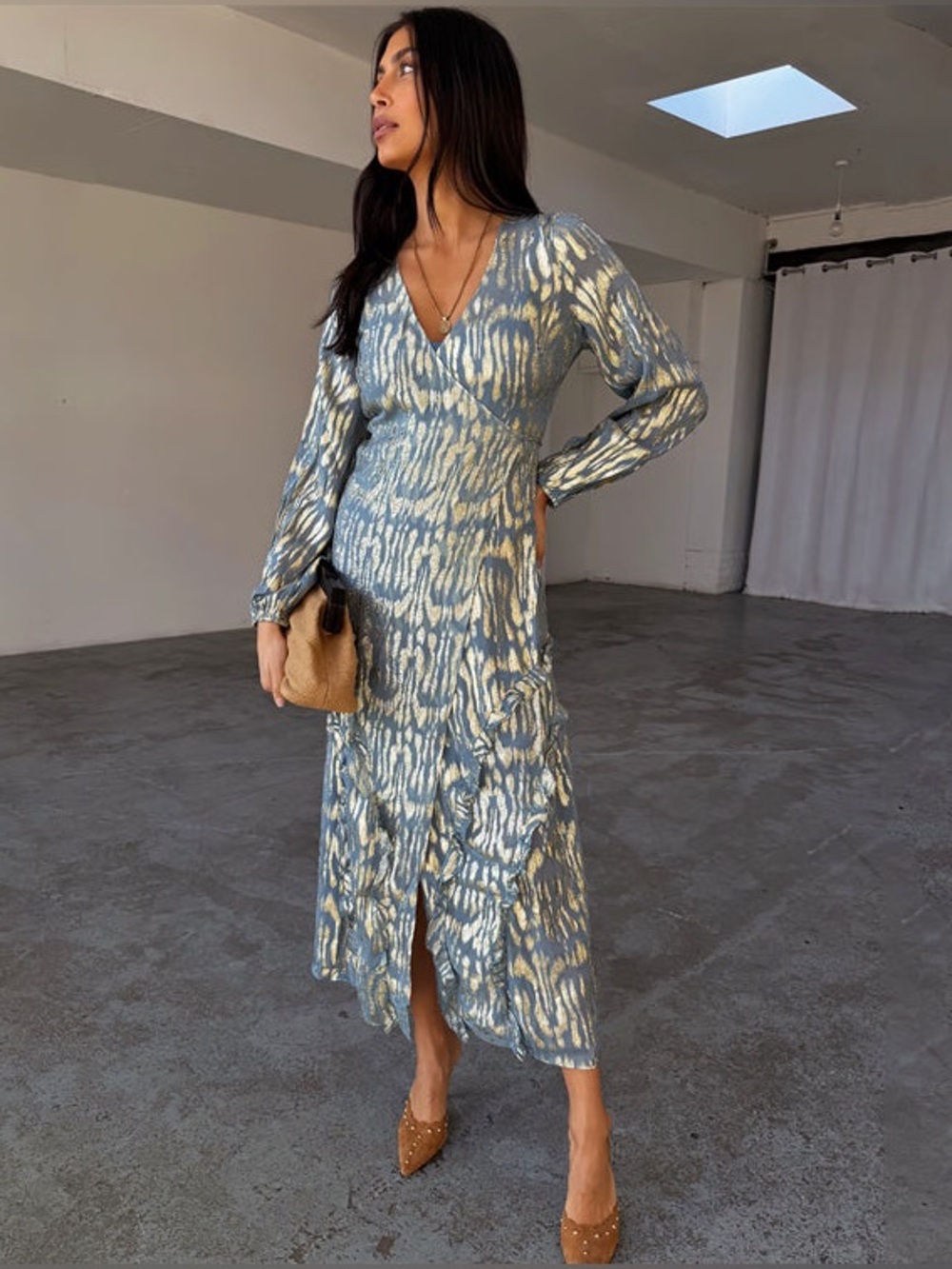 NWT NEVER FULLY DRESSED Metallic-Print Ruffled Midi Dress Sz 4
